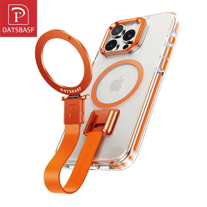 Luxury Magnetic Ring Kickstand Lanyard Transparent Cover